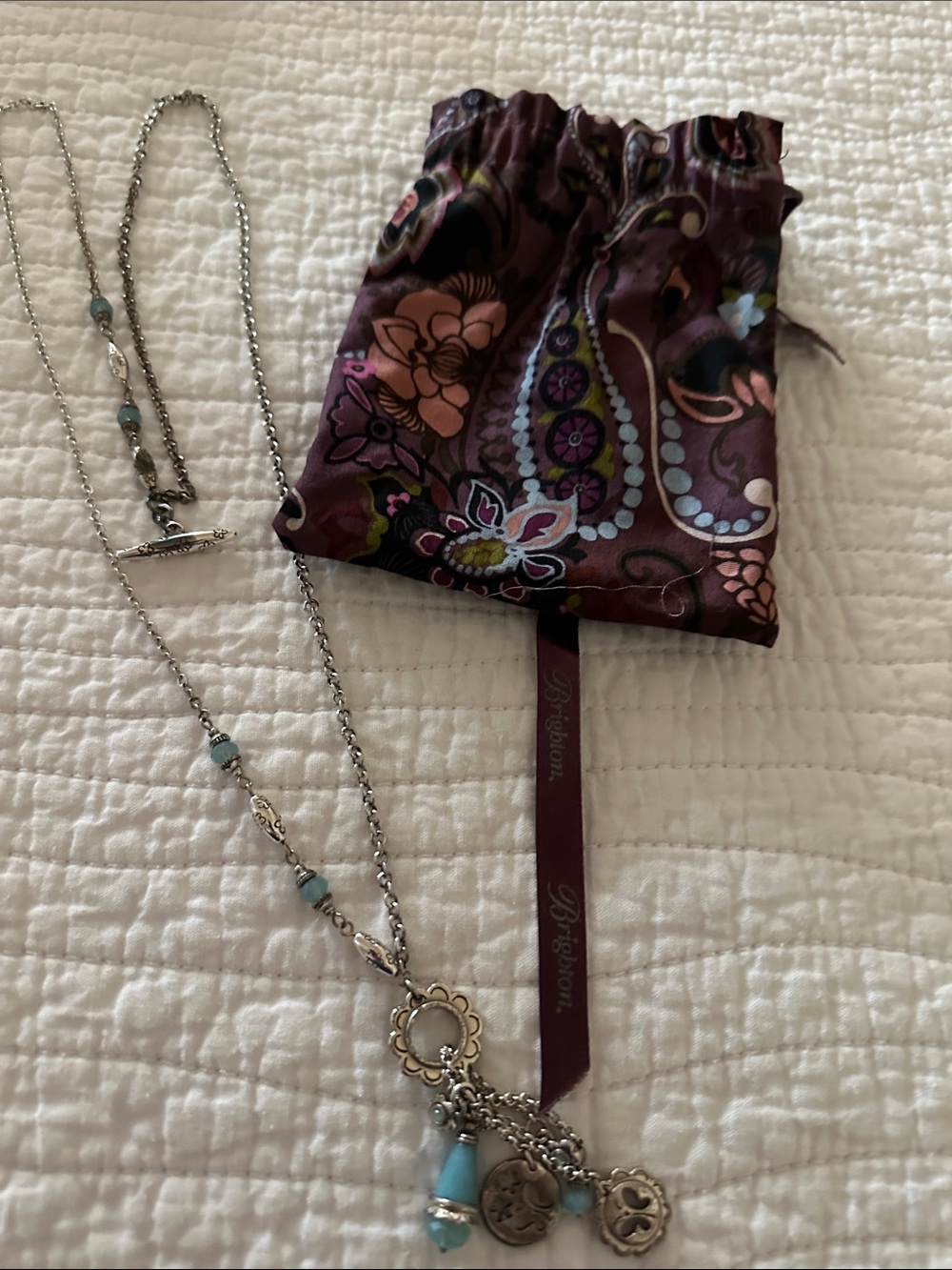 Brighton Silver and Turquoise Charm Necklace